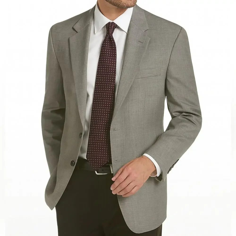 Jos A Bank Mens Blazer 38R Grey 100% Wool Micro Check 2 Button Sport Coat